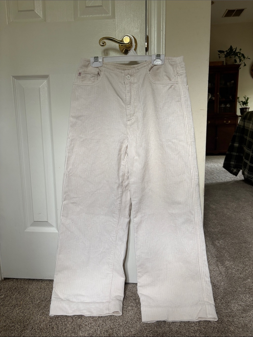 Ag Adriano Goldschmied Wide-Leg Corduroy Pants in Cream 27R